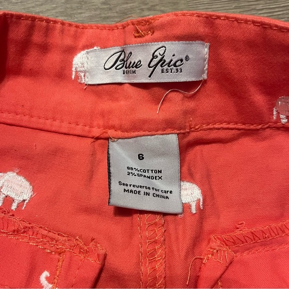 Blue Epic Denim Coral Pink Shorts w/ White Elephants Size 6 NWT - Picture 6 of 6
